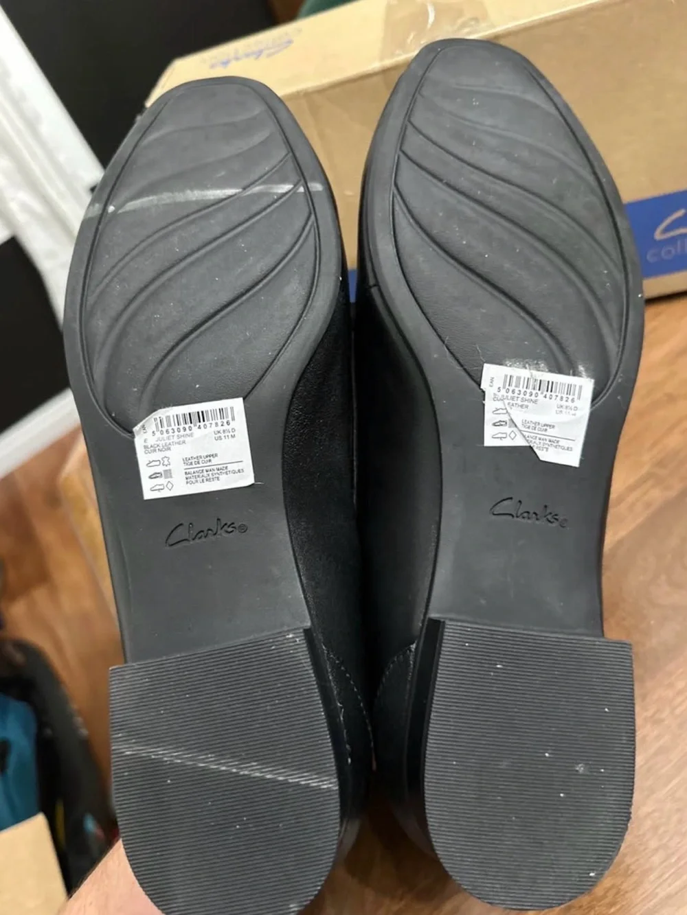 Clarks Black Leather Slip-On Loafers with Metallic Accent - Picture 3 of 5